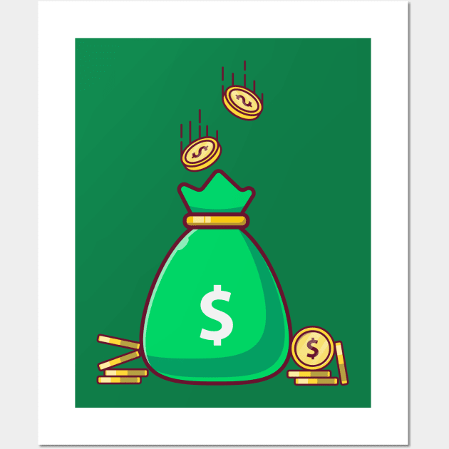 Bag of Dollar Coins with Falling Coins Wall Art by KH Studio